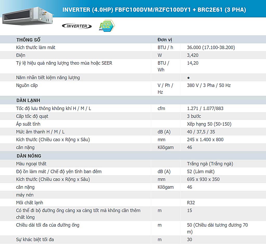 may-lanh-giau-tran-noi-ong-gio-daikin-inverter-40hp-fbfc100dvmrzfc100dy1-brc2e61-3-pha-thong-so